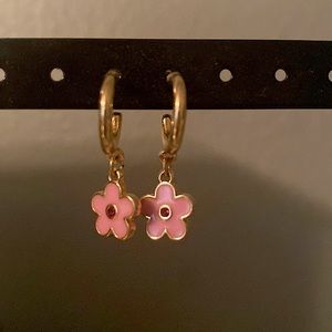 Pink Cute Hoop Flower Earrings